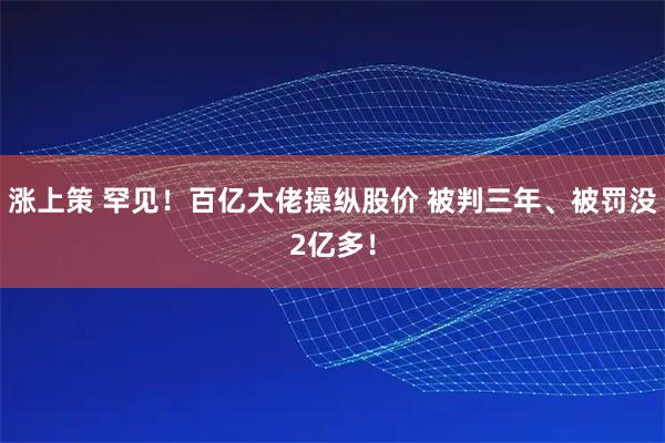 涨上策 罕见!百亿大佬操纵股价 被判三年、被罚没2亿多!